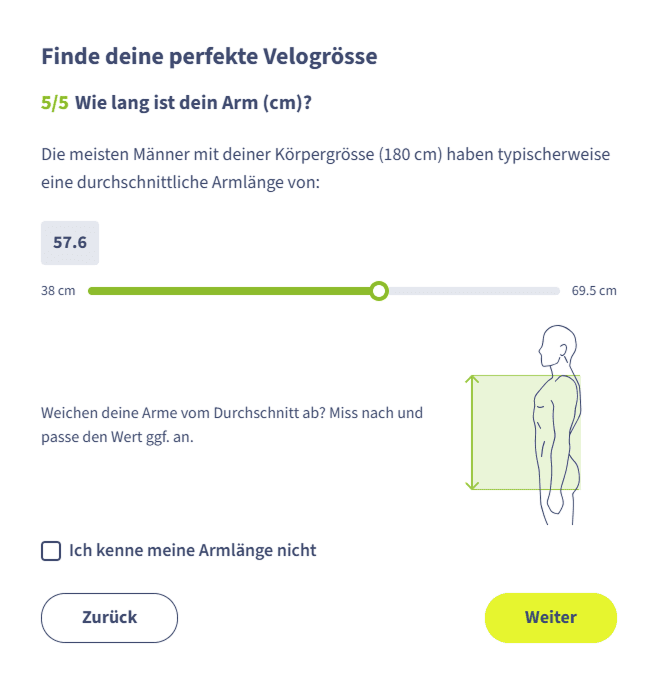 Calculateur de taille, étape 5 : ajuster la longueur des bras
